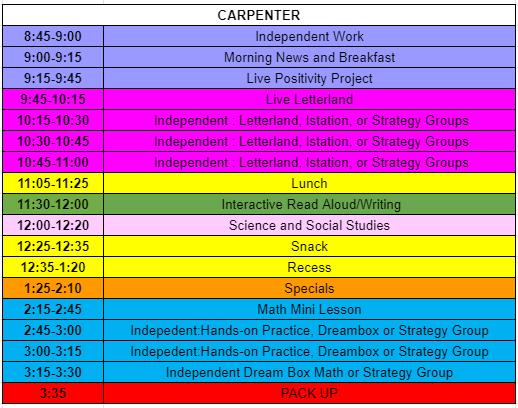 Carpenter schedule Carpenter schedule